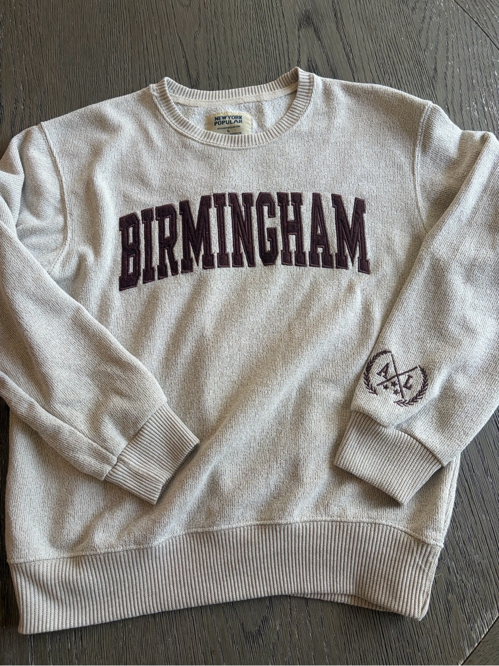 Birmingham Crewneck Sweater - Cream with Maroon Text Large by New York Popular